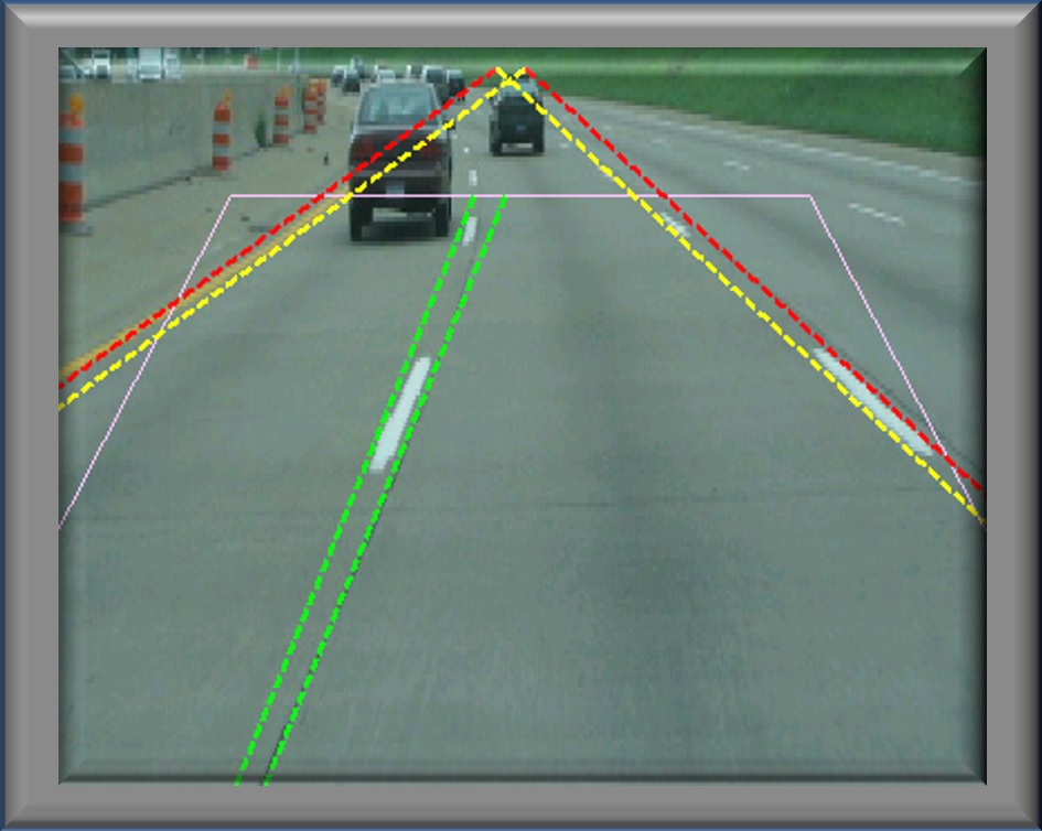 Image showing projections where vehicle likely not within single lane boundary