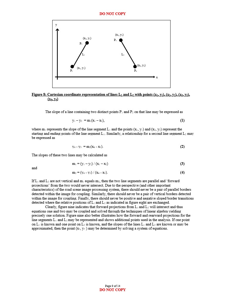 GEM discrimination and a Cartesian coordinate representation of lines L1 and L2 with points (x1,y1), (x2,y2), (x3,y3), (x4,y4)