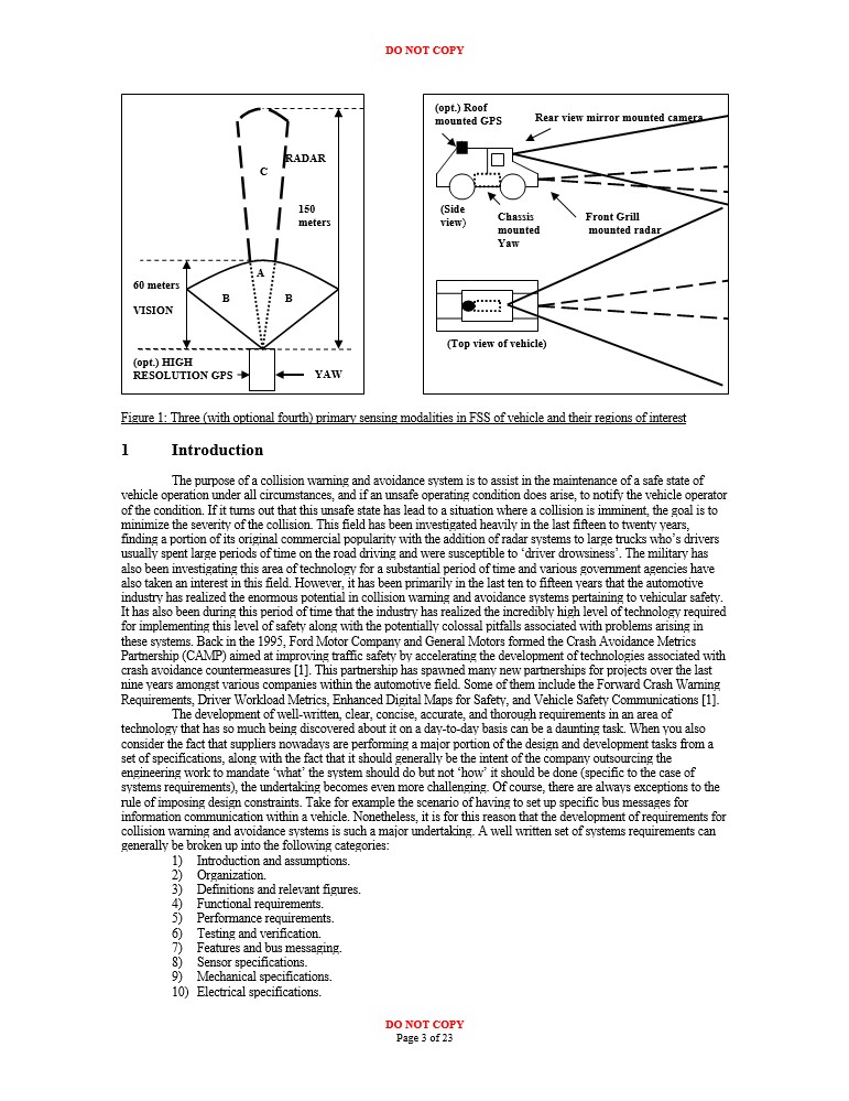 Introduction page of "A Systems Engineering Approach to Multi-Sensor based Collision Warning and Avoidance Systems"
