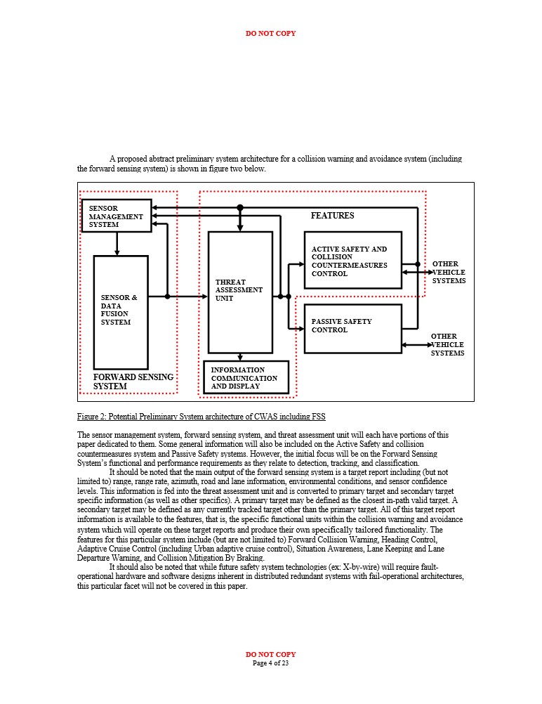 Description of a proposed abstract preliminary system architecture for a collision warning and avoidance system