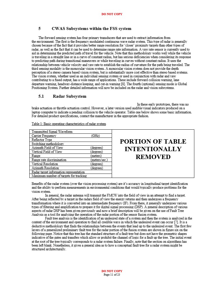 Overview of CWAS Subsystems within the Forward Sensing System system and radar subsystem specifics