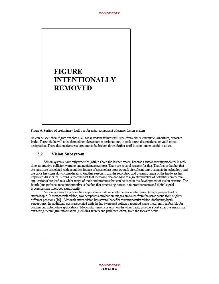 Description of Radar fault tree and specifics of vision subsystem