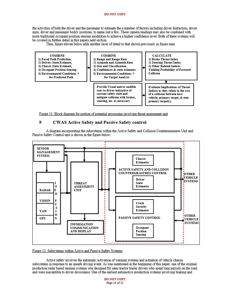 Additional processing detail to the Threat Assessment Unit and CWAS Active Safety and Passive Safety Subsystems