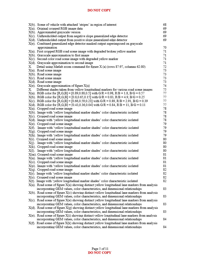 Third list of figures page of "Road Scene Image Analysis in Lane Departure Warning Systems"