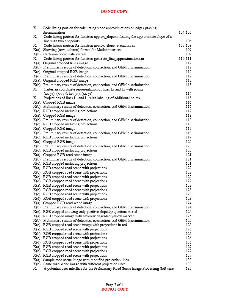 Fifth list of figures page of "Road Scene Image Analysis in Lane Departure Warning Systems"