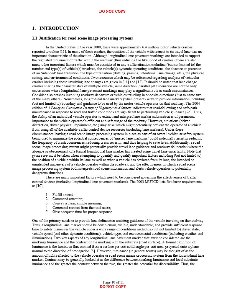 Introduction including justification for road scene image processing systems