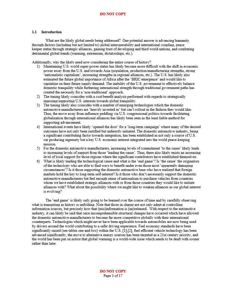 Introduction page of "The Domestic Automotive manufacturers' activities towards Advanced Safety System Rollout as contributing to Globalization via coupled self-interest"