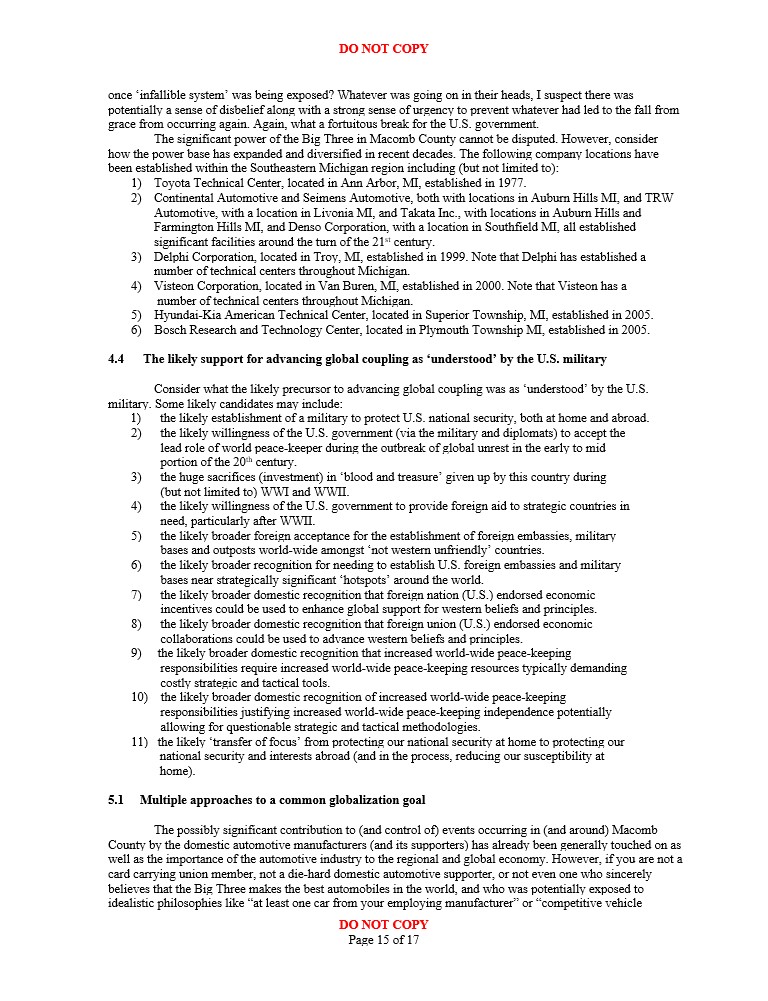 How did/didn't Macomb County and southeastern Michigan play a role in 'being prepared' for this globalization, the likely support for advancing global coupling as 'understood' by the U.S. military