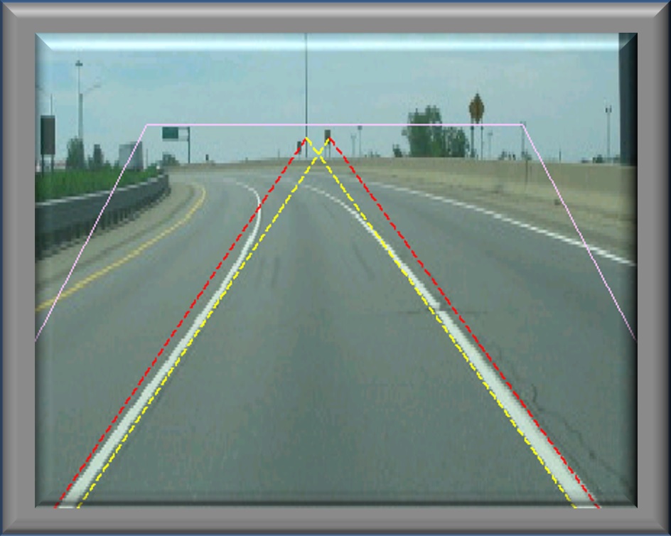 Image showing projections where vehicle likely within single lane boundary